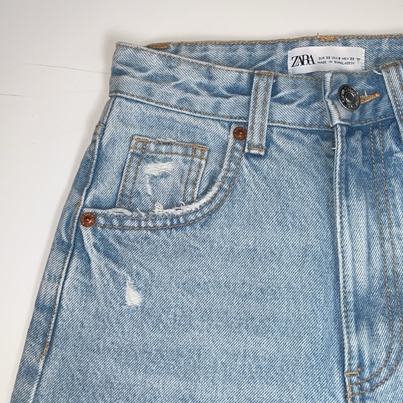 Zara Denim Lightwash High-Rise Frayed Ripped Jeans Bootcut Flare Distressed 0 - Picture 3 of 9